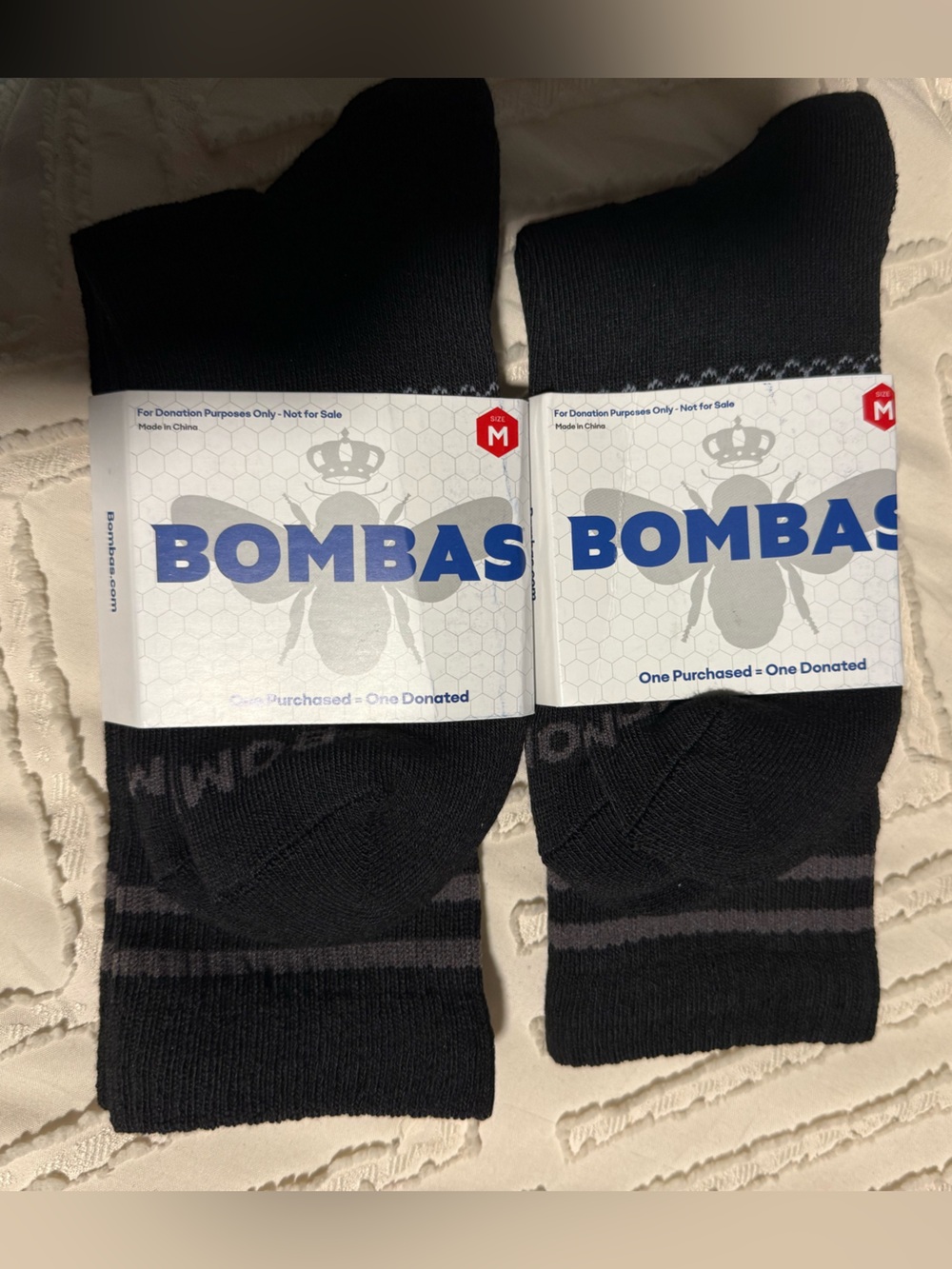 Bombas Black Crew Socks with Subtle Gray Stripe - 2 Pack